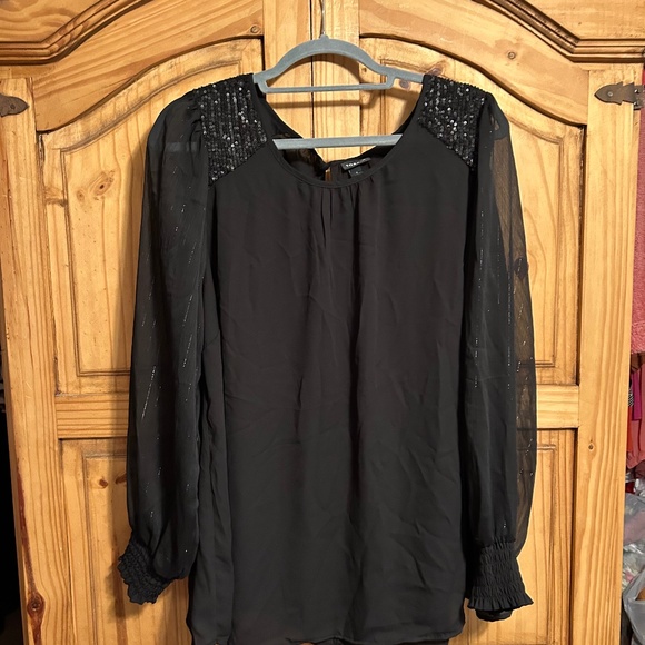 Torrid Black Sheer and SequinLong Sleeve Blouse - Picture 1 of 8